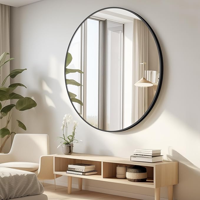 Black Round Mirror, 48 inch Large Circle Mirrors, Oversized Round Bathroom - Image 5