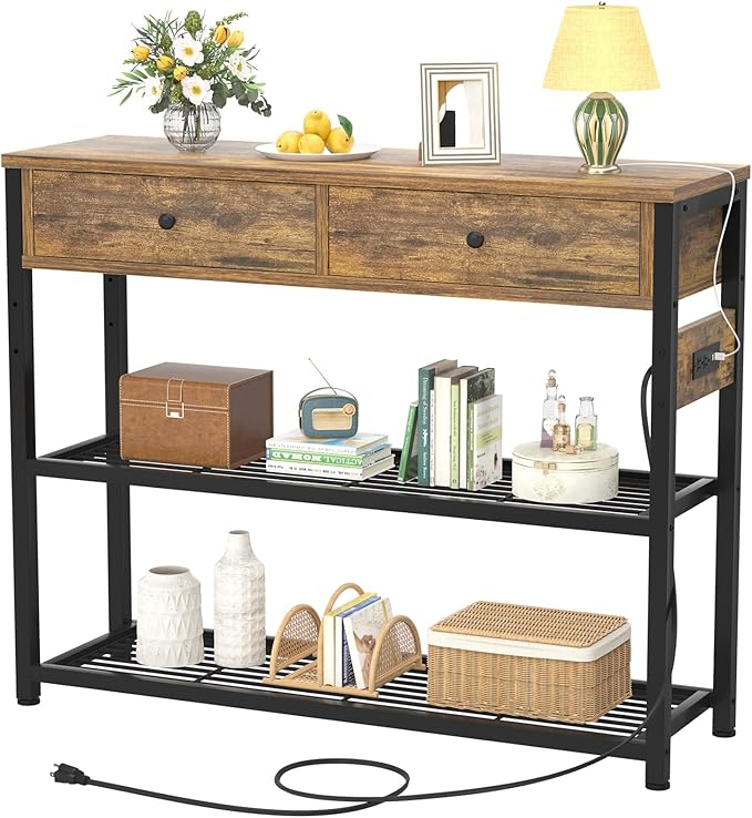 Ecoprsio Entryway Table with Outlets and USB Ports, Console Table with 2 Drawers by Ecoprsio