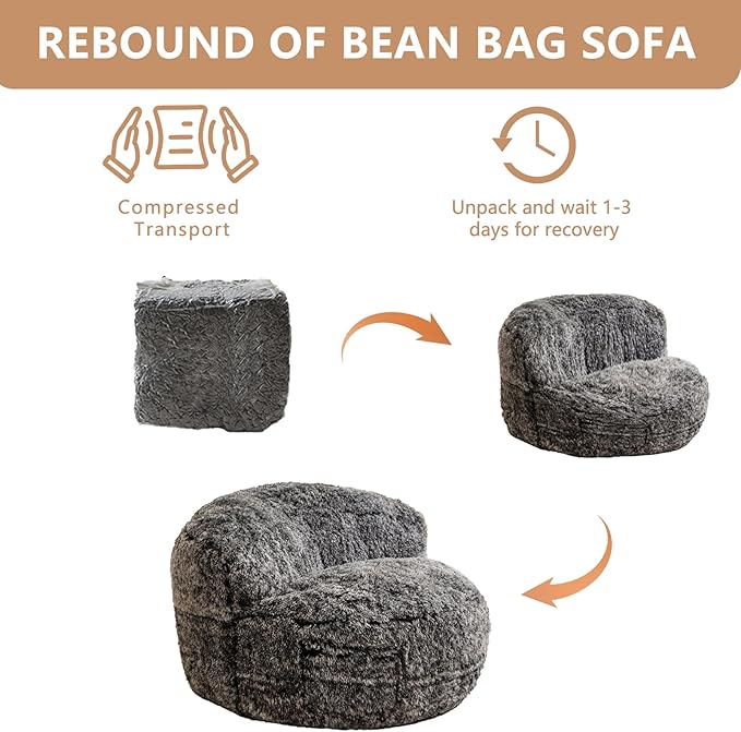 BYBYME Giant Bean Bag Chair, Faux Fur Bean Bag Couch - Image 7