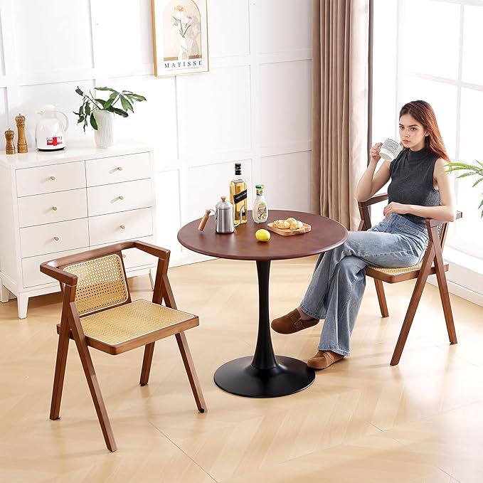 Rattan Dining Chairs Set of 2, Mid-Century Accent Armchair, Wicker Chair - Image 9