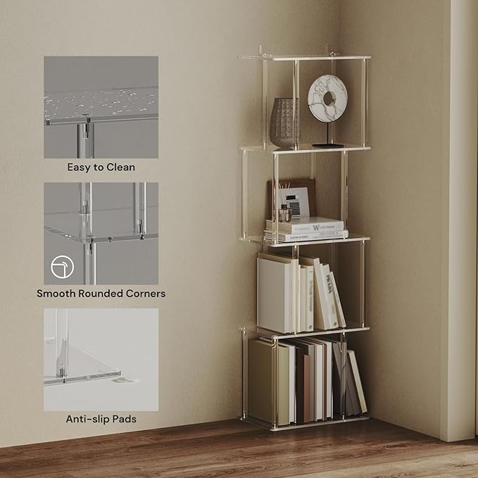 Acrylic Geometric Bookshelf for Small Spaces, 5-Tier Clear S Shaped Bookcase - Image 4