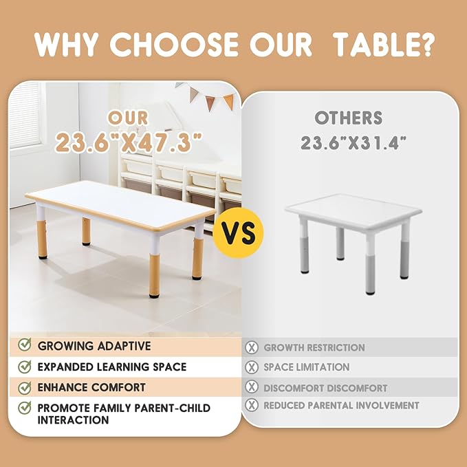 Kids Table and Chair Set Height-Adjustable Toddler & 6-Chair Set - Image 3