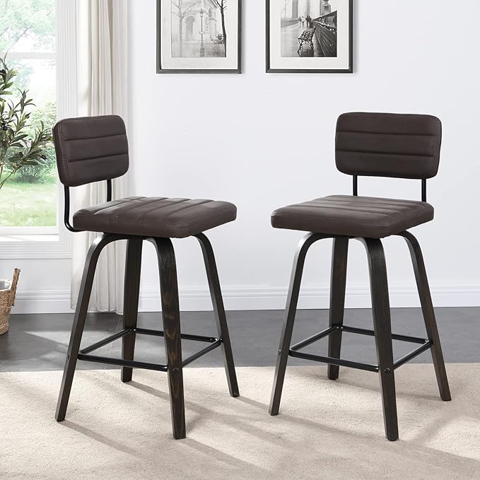 Counter Height Bar Stools Set of 2 Wood Swivel Bar Stools - Image 6