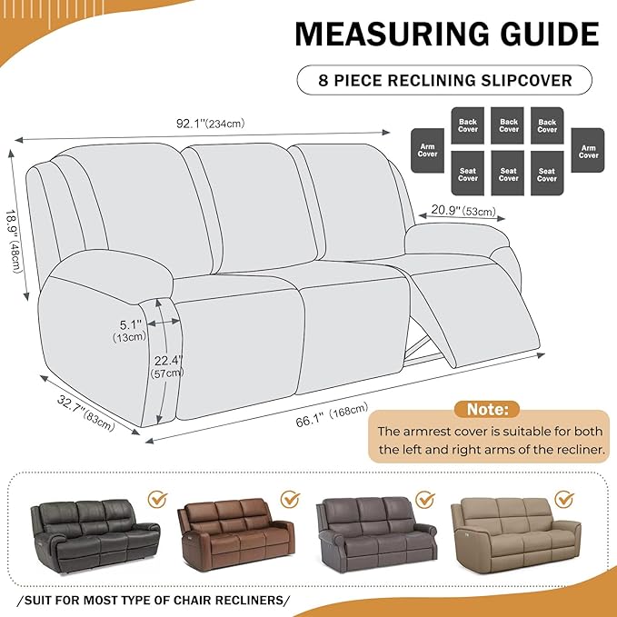 vctops 8 Pieces Geometric Jacquard Plush Recliner Sofa Covers Soft Fuzzy Fluffy - Image 2