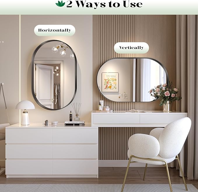2 Pack Black Oval Mirror, Modern Vanity Pair Mirror - Image 6