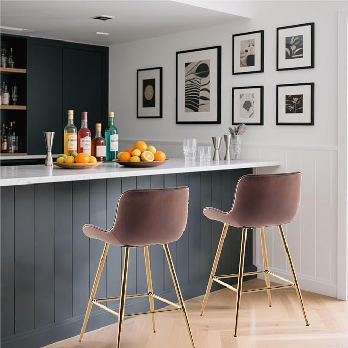 Sidanli Brown Velvet Bar Stools-Set of 2, 24 Inch Bar Stools - Image 8