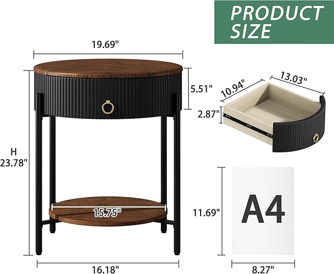 OIOG Modern Side Table with Drawer, Industrial 2 Tier End Table with Shelf - Image 2