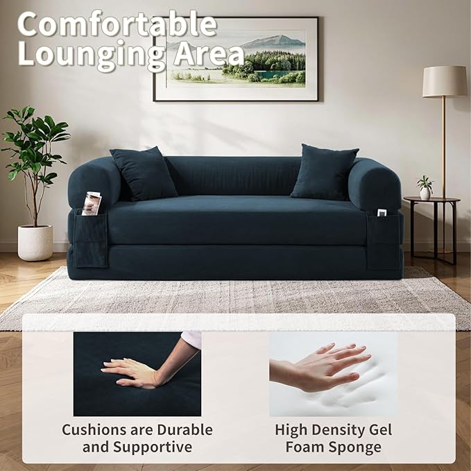 80" Convertible Sofa Bed, Corduroy Deep Seat Folding Pull Out Couch - Image 3