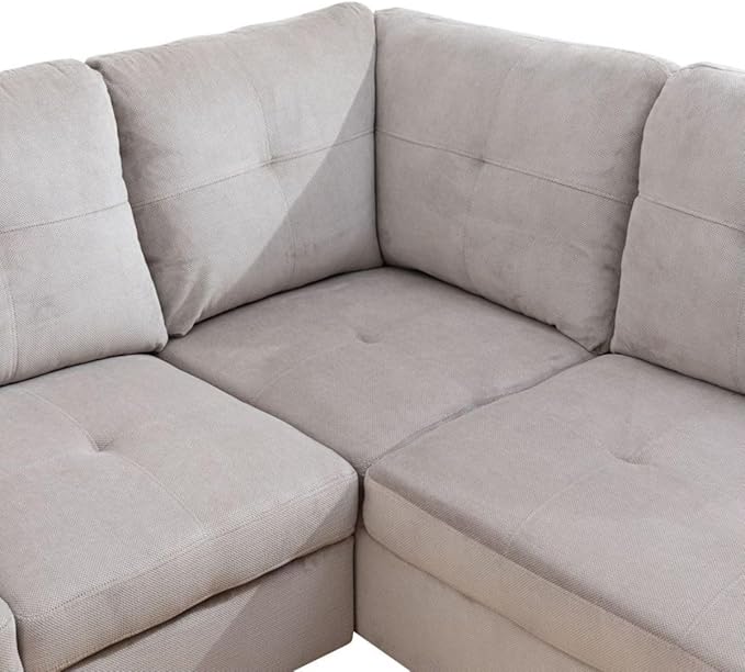 Grey White L-Shaped 3-Piece Corduroy Sofa - Image 7