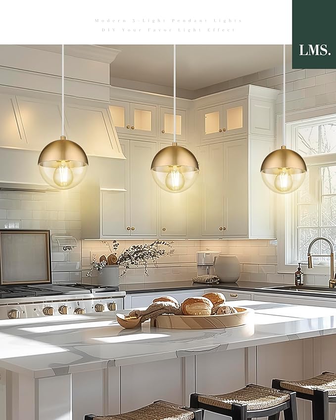 LMS 6-inch Modern Pendant Light, Brushed Gold Industrial Kitchen Island Pendant - Image 6