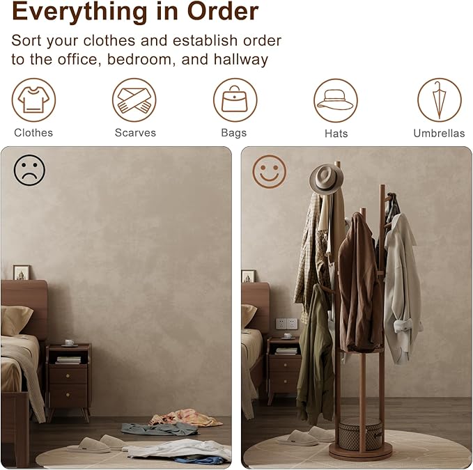 Solid Wood Rotary Coat Rack, Freestanding Coat Rack - Image 6