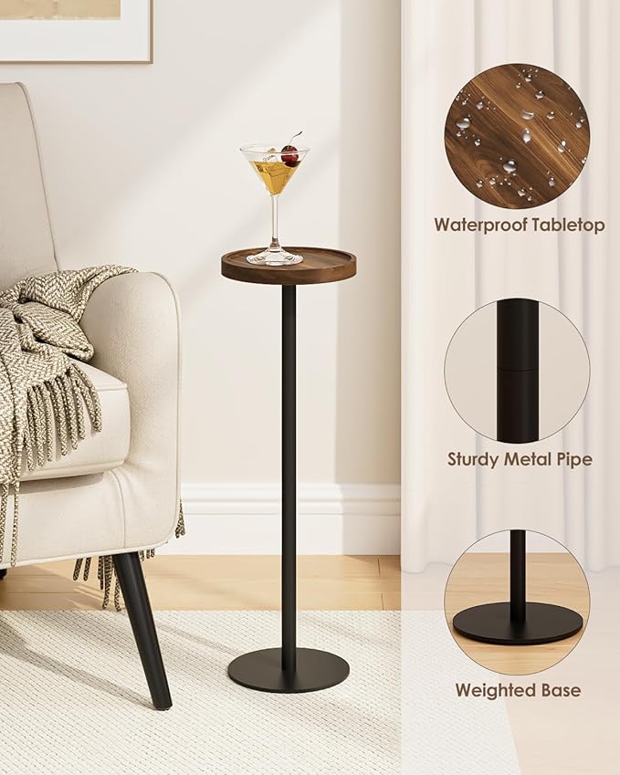 Drink Table, Small Pedestal Side Table, Round Cocktail Table, Circle Accent End - Image 4