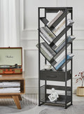 Bookshelf with Drawer, 10 Tier Tree Bookcase Retro Floor Standing Bookshelves by Zexvida