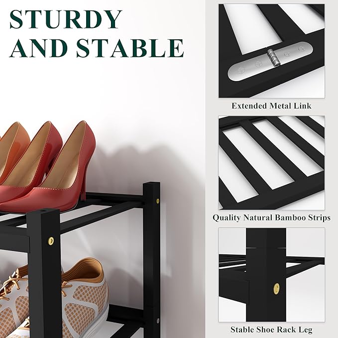 Smiry Shoe Rack, 6 Tier Bamboo Shoe Organizer, Stackable Free Standing Wooden - Image 3