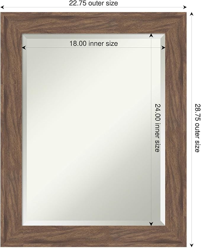 Amanti Art Brown Wall Mirror 29x23 Pia Medium Brown Rectangle Bathroom Mirror - Image 3
