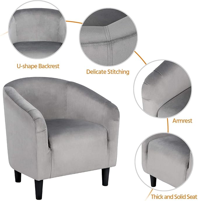 Yaheetech Living Room Chair, Velvet Accent Upholstered Barrel Sitting Chair - Image 6