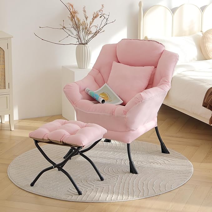 Large Lazy Chair with Ottoman, Accent Reading Chair with a Throw Pillow - Image 4