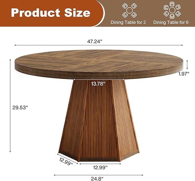 Round Dining Table for 4, 47 Inch Dinner Table Square Farmhouse Kitchen Tables - Image 2