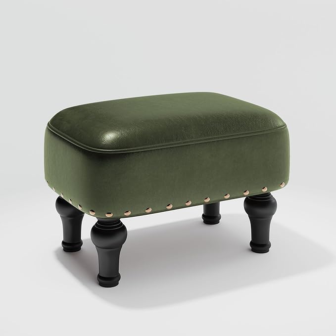Ottoman Leather Foot Rest with Thicker Foam Padded Seat, Footstool with Wooden by Cmishe