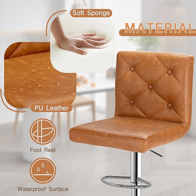 VECELO Adjustable Bar Stools Set of 2, Bar Height Stools - Image 4
