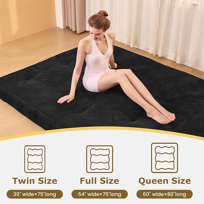 Japanese Floor Mattress, Corduroy Foldable Mattress Pad Roll Up Tatami Mat - Image 4