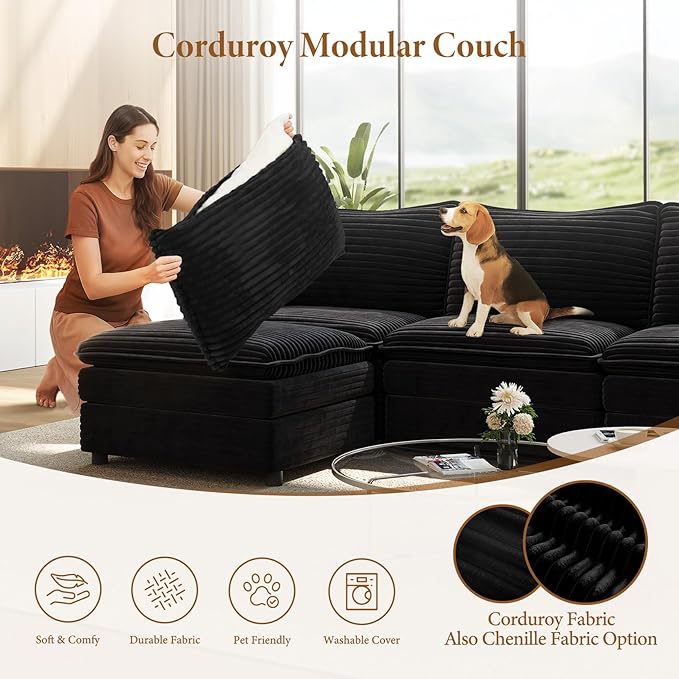 Vesgantti 108" U Shaped Sectional Couch, Comfy Cloud Modular Sectional Sofa - Image 6