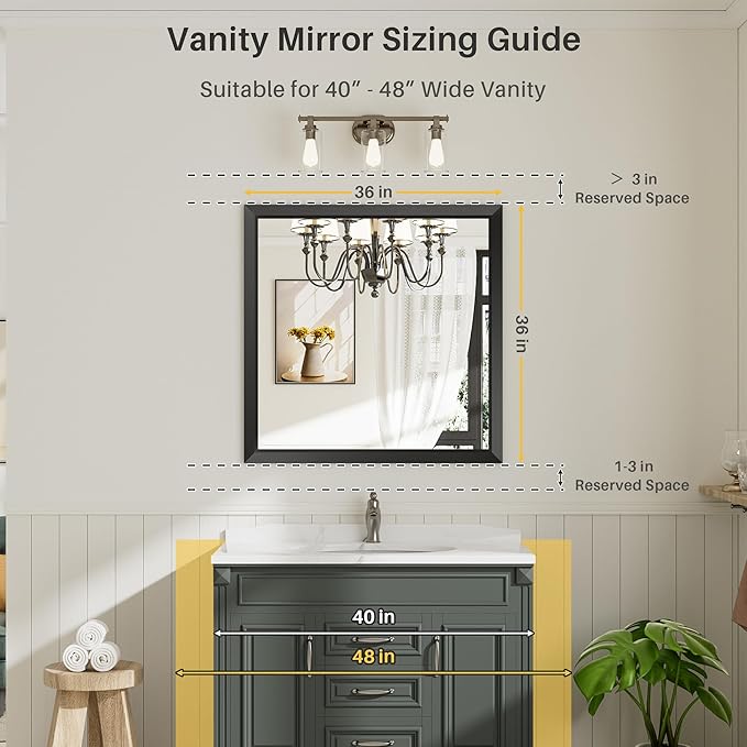 36x36 Inch Black Bathroom Mirror - Image 2