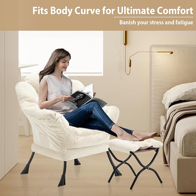 Lazy Chair with Folding Ottoman, Accent Chair Plush Upholstered with Metal - Image 5