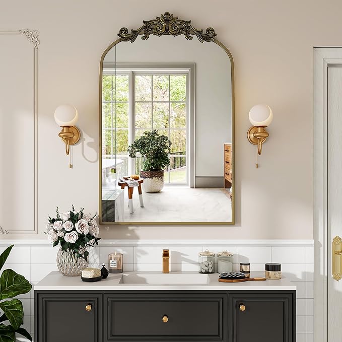Vintage Arched Bathroom Mirror, 26x38 Inch Retro Wall Mounted Vanity Mirror - Image 8