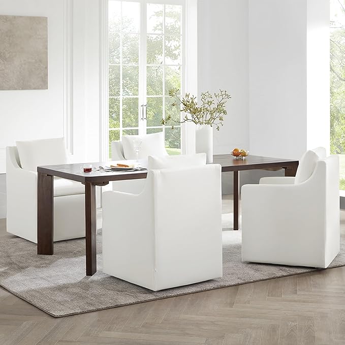 Upholstered Dining Chairs with Casters Washable Cover Side Deskchair with - Image 6