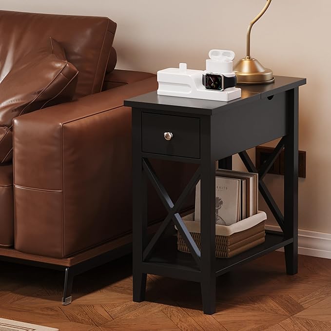 ChooChoo End Table Set of 2, Flip Top Narrow End Table - Image 2