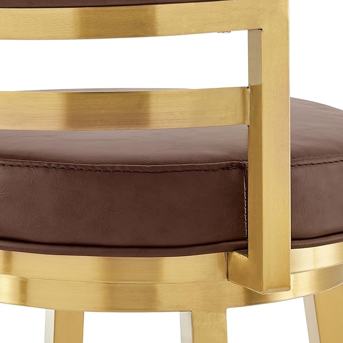 Armen Living Madrid 30" Seat Height Swivel Modern Vintage Coffee Faux Leather - Image 10