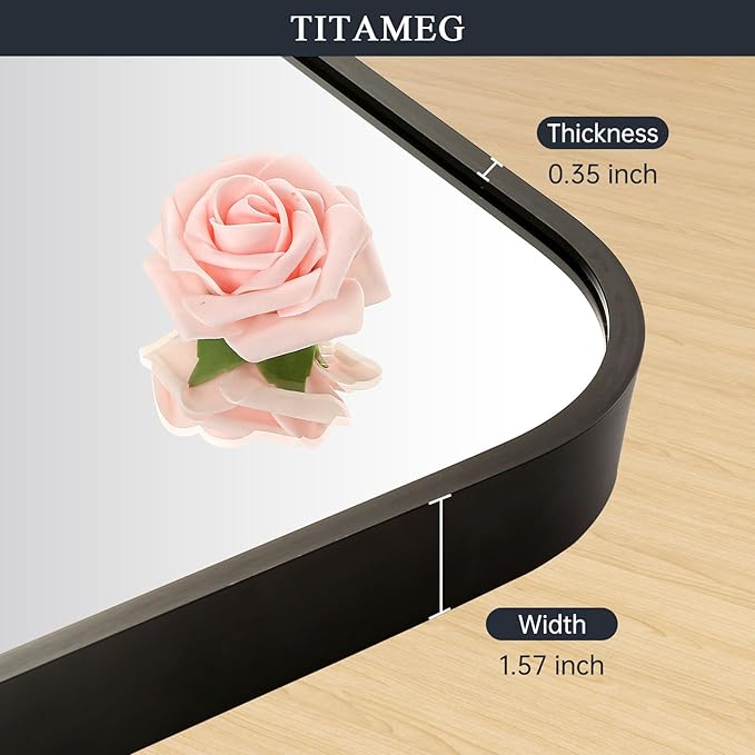 16x24 Inch Bathroom Mirror for Wall, Matte Black Framed Rectangle Mirror - Image 3