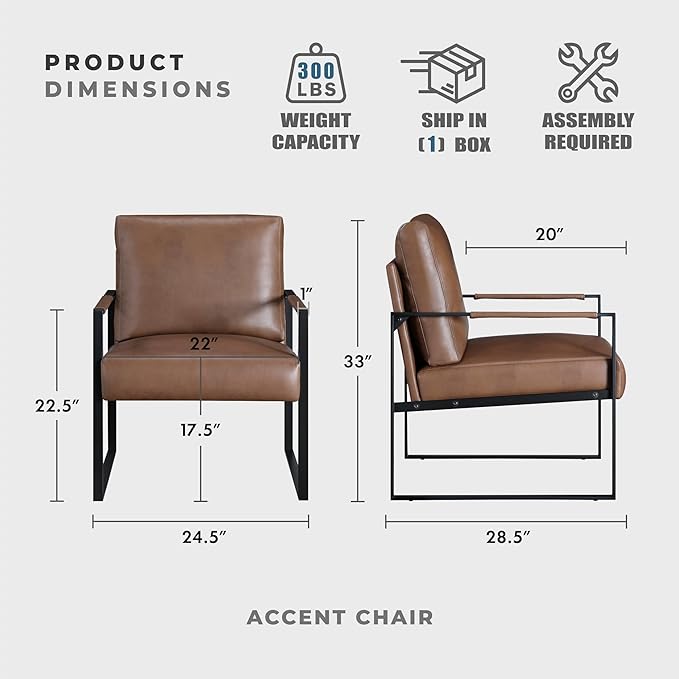 Lexicon Modern Accent Chair, Faux Leather Upholstered Living Room Chair - Image 2