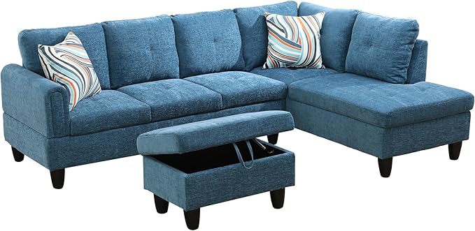Couches for Living Room Modern L Shaped Couch Comfy Flannel Fabric 3 Pieces - Image 3