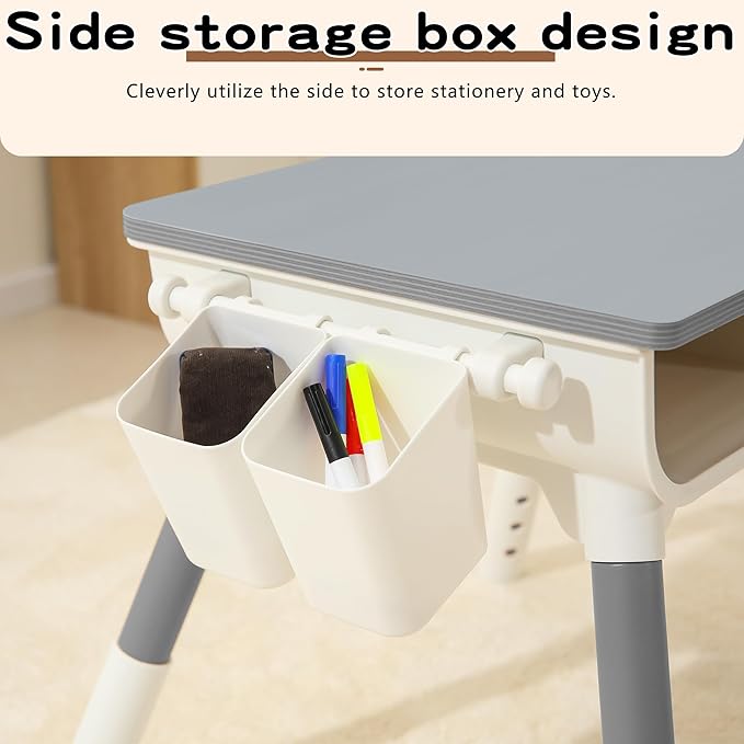 Kids Study Desk and Chair Set Height Adjustable Graffiti Desktop Storage Drawer - Image 4
