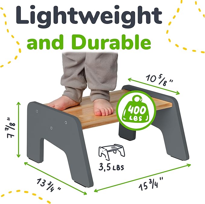 1-Step Wooden Step Stool for Toddlers | Kids Step Stool for Bathroom Sink - Image 2