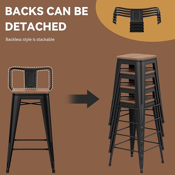 Yongchuang 30 inch Bar Stools Set of 2 Bar Height Metal Barstools - Image 6