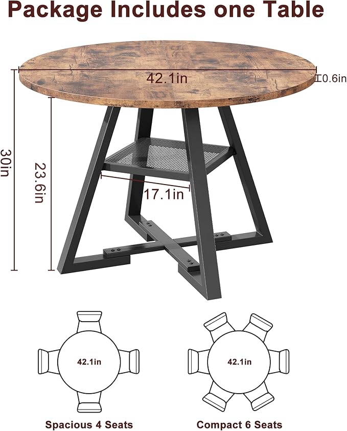Round Dining Table for 4, Kitchen Dining Room Circle Dinner Pedestal Table - Image 2