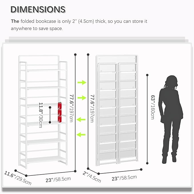 4NM No-Assembly 6 Tiers Folding Bookshelf Storage Shelves Vintage Bookcase - Image 3
