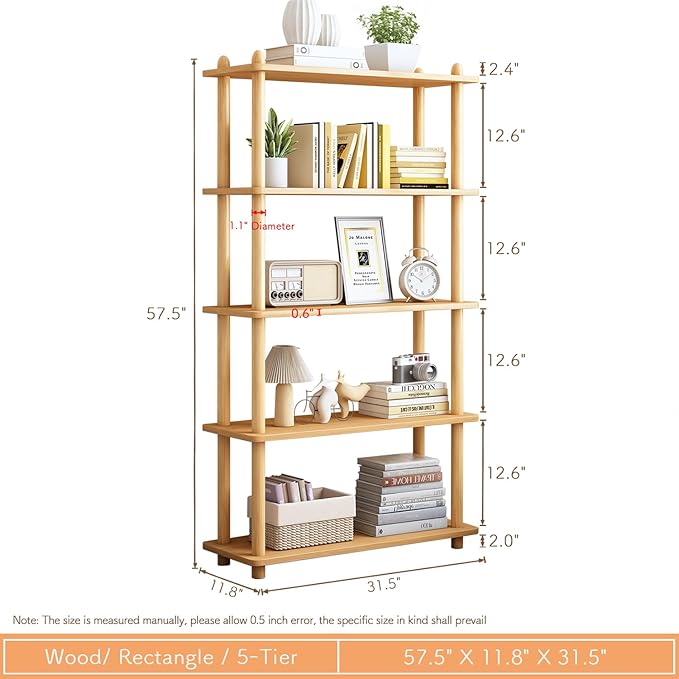 IOTXY 5-Tier Wooden Shelf Bookcase - Image 2
