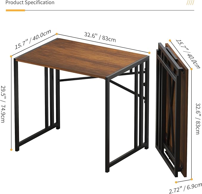 32 inch Folding Small Desk, Writing Gaming Computer Camping Desk - Image 3