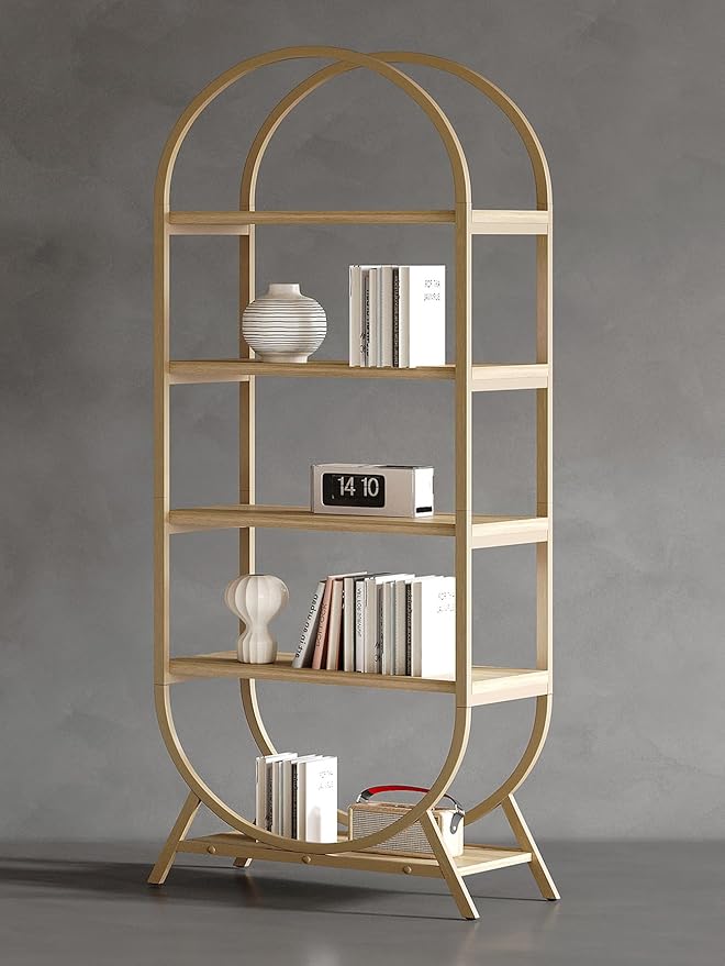 Bookshelf Arched Bookcase, Industrial 5 Tier Open Book Shelves by Kogven