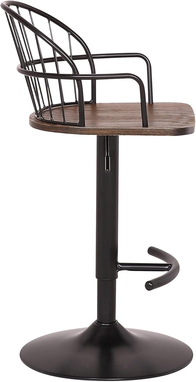 Armen Living Edward Adjustable Walnut Glazed Barstool in Black Powder Coated - Image 5