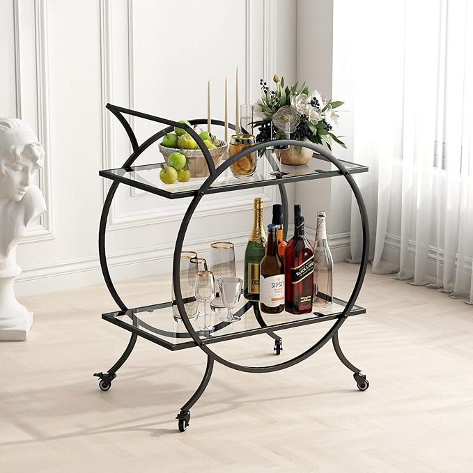 Industrial Bar Carts for The Home Bar Serving Cart, Rolling Bar Cart Black by LORMITER