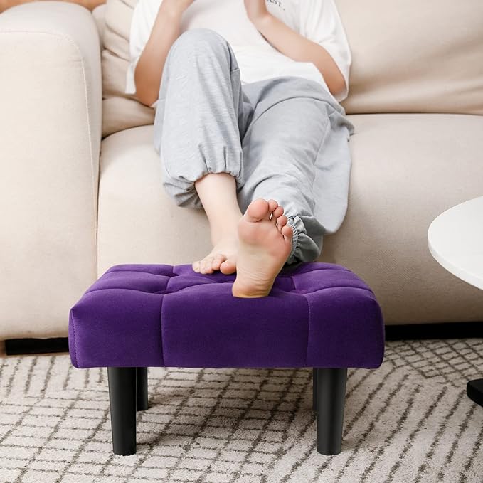 HOUCHICS Small Footstool Ottoman, Velvet Wooden Foot Stool Ottoman by HOUCHICS