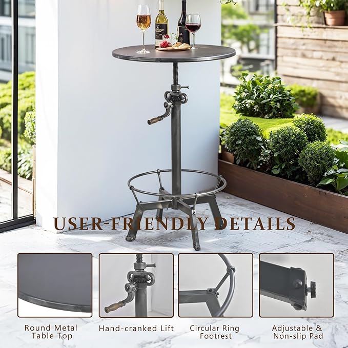 LOKKHAN 33.5"-39.4" Tall Industrial Bar Table-Adjustable Bar Height Pub - Image 5