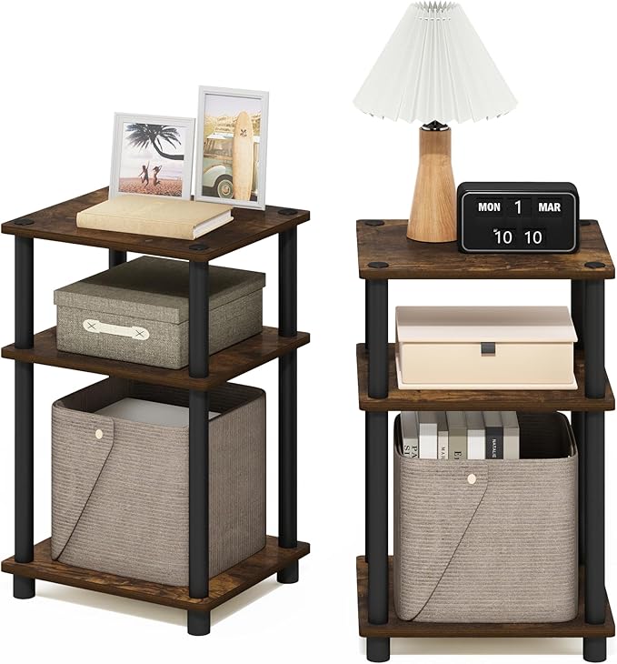 Furinno Just 3-Tier Turn-N-Tube End Table, Amber Pine/Black - Image 4