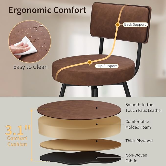 Bar Stools Set of 2, 25 Inch Swivel Bar Stools Bar Chairs, Faux Leather Counter - Image 6