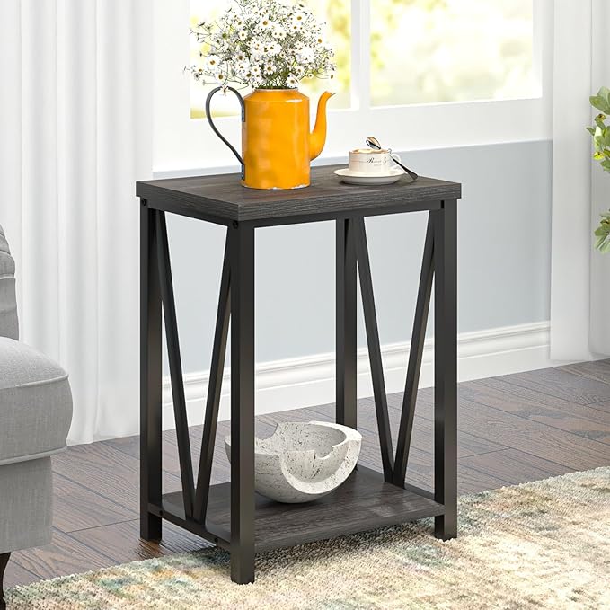 FOLUBAN Small Side Table, Rustic Wood and Metal End Table - Image 3